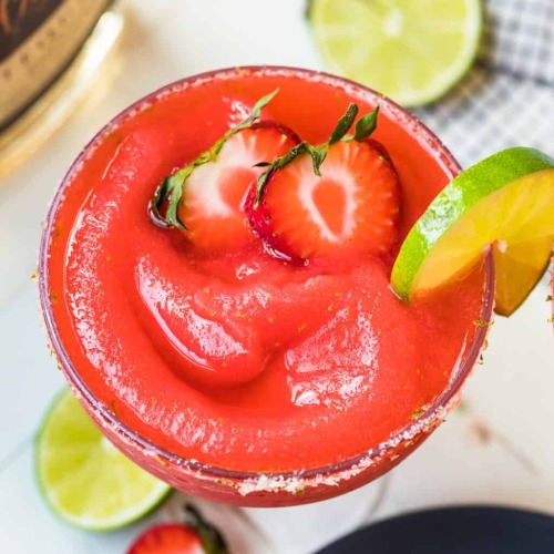 frozen margarita with strawberries and limes drink