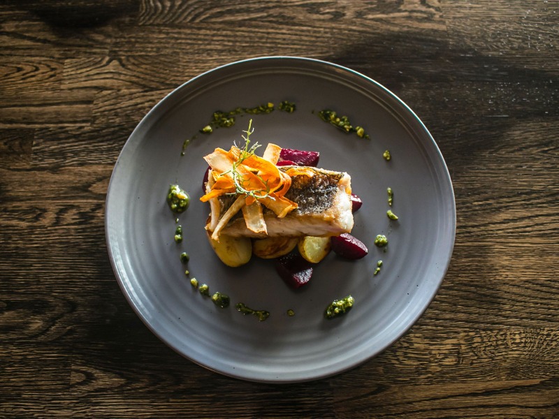 fine dining seabass on modern plate
