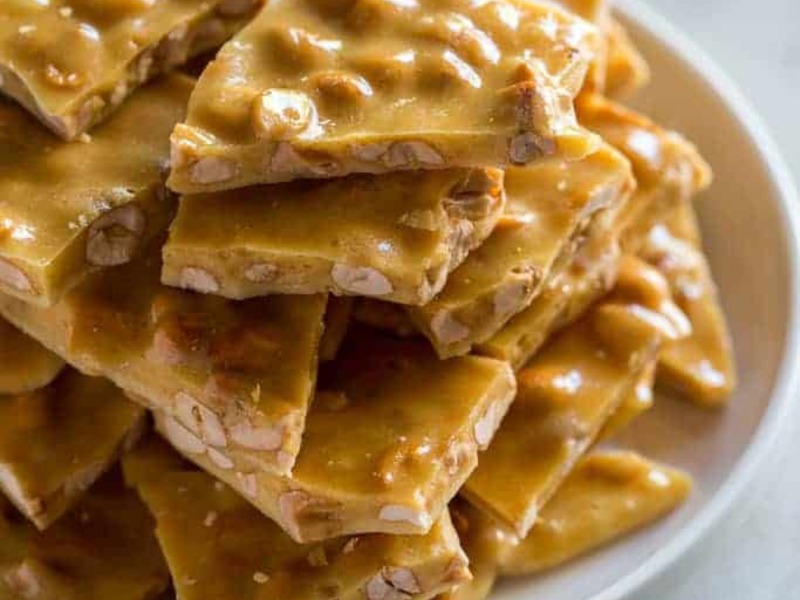 peanut brittle on a clean plate
