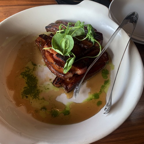 micheal jordan restaurant bacon with greens