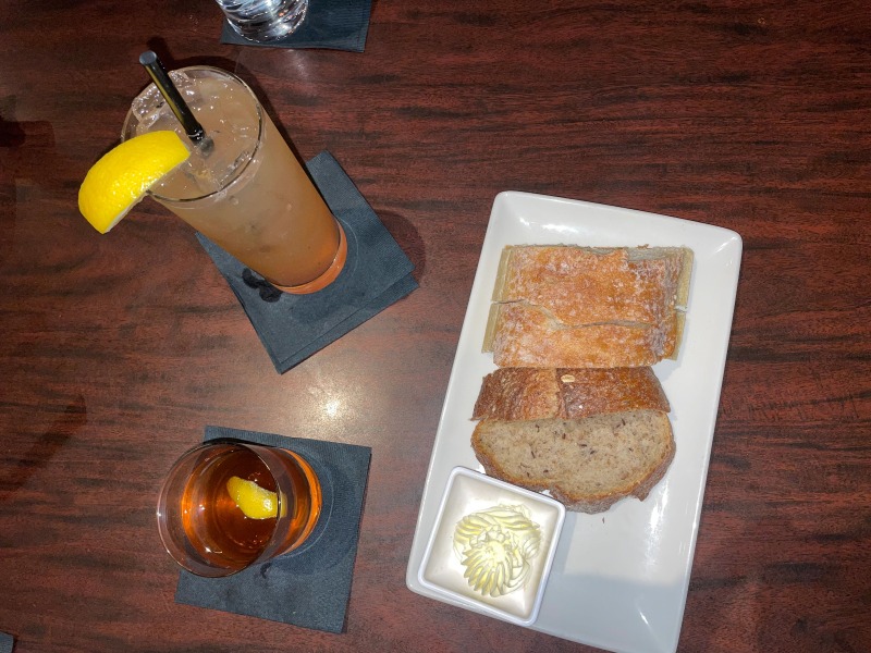 Parker's Restaurant bread with whiskey drink and cocktail