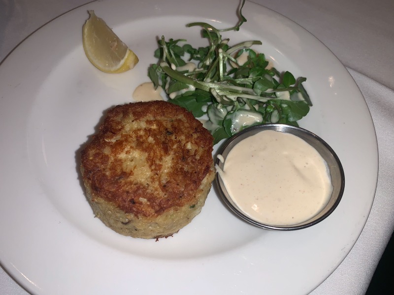 Shaw's Crab House crab cake with lemon and mayonnaise 