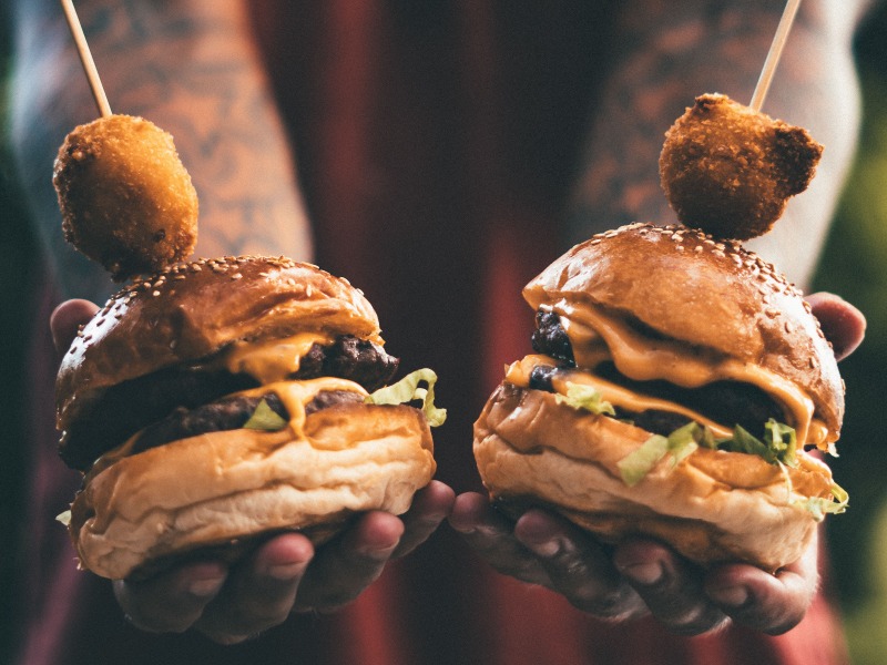 The blended burger battle featuring burger with cheese and cheese sticks