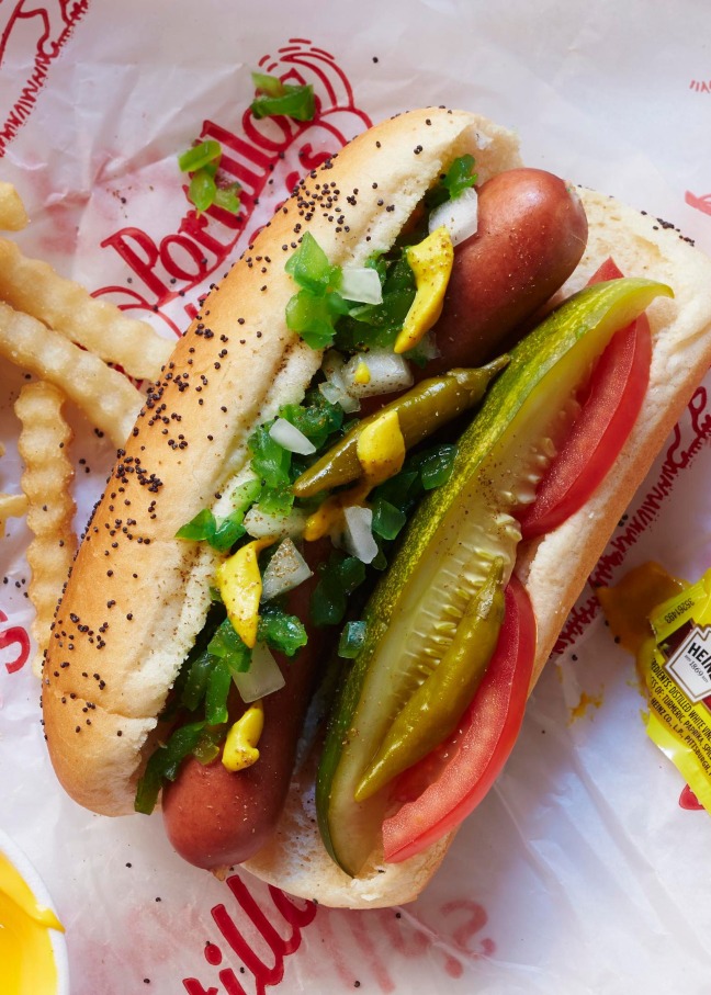 Portillo's hot dogs with relish in Chicago