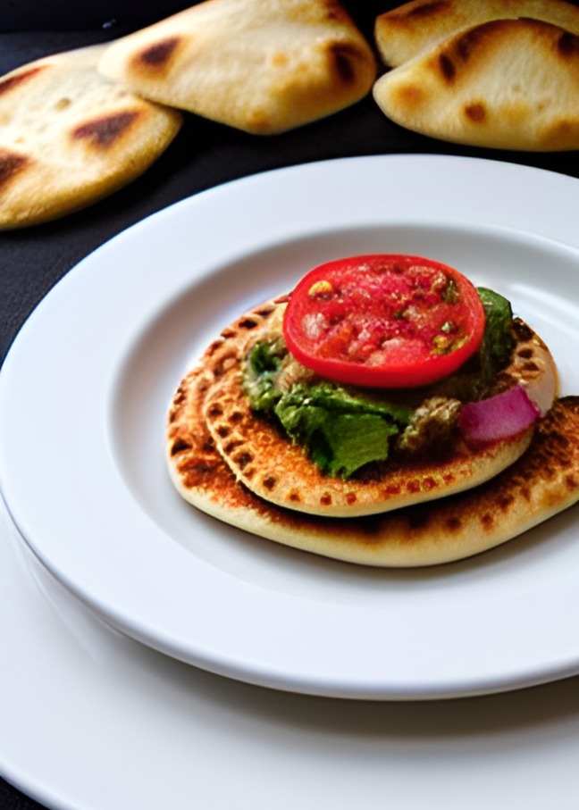 Pita bread on a white plate with tomato