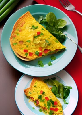 Veggie Omelette on plates with a portion cut off
