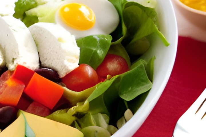 cobb salad featuring egg and tomatoes