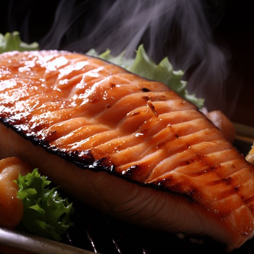 Grilled Salmon with a dark background