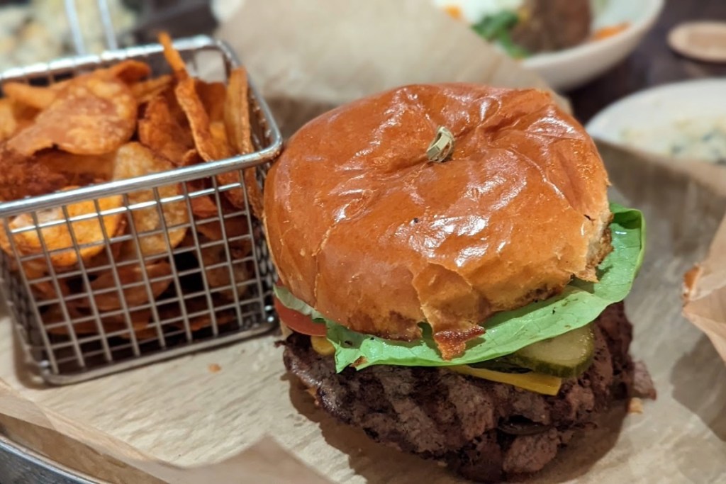 Chicago Cut Steakhouse burger with chips