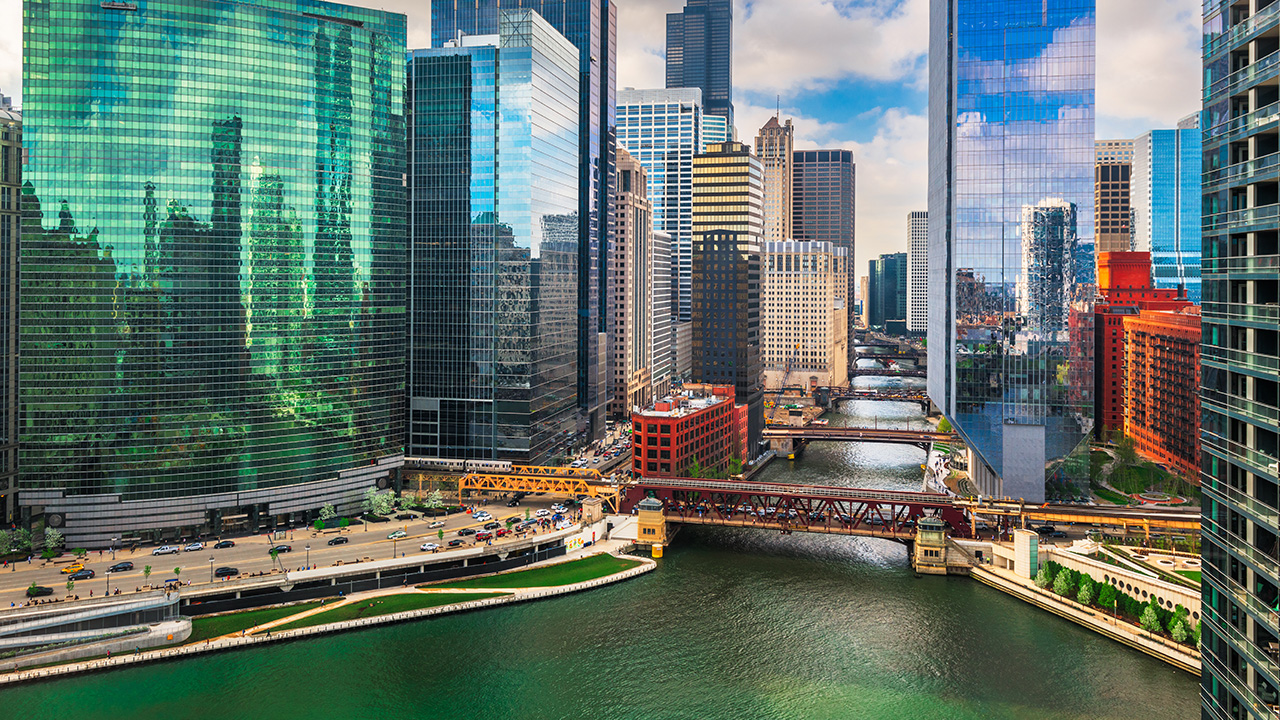 Chicago river north featuring a green river for st patricks day 2025