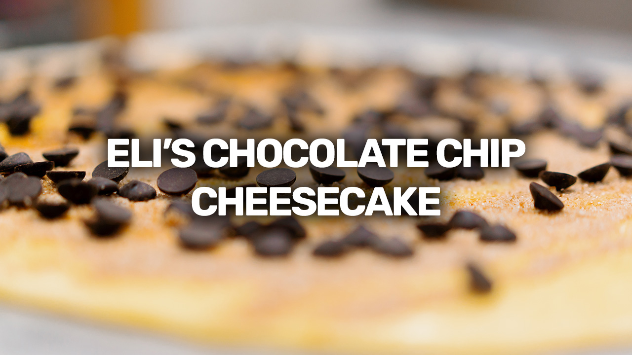 Eli's chocolate chip cheesecake featuring a blur effect